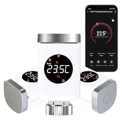 Afbeelding van SALCAR Smart Home Radiatorthermostaat TRV801W, 3 delige set, wifi, thermostaat, compatibel met Amazon Alexa en Google Assistant, programmeerbaar Tuya verwarmingsthermostaat, geen gateway nodig