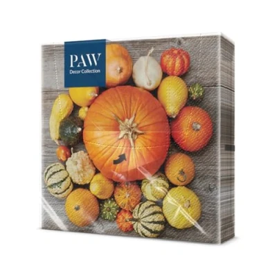 Afbeelding van PAW Papieren Servetten 3 laags (33 x 33 cm) 20 Stuks Thema met Pompoenen Warme Kleuren en Motieven Feest Tafelversiering Gezellige Herfstdecoratie Kleur: Pumpkin Composition
