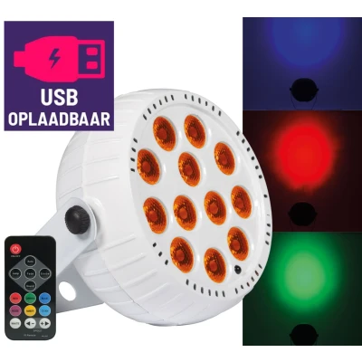 Afbeelding van Qtx USB Witte Oplaadbare 18W mini LED par spot