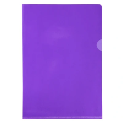 Afbeelding van Exacompta 661205E 100 stuks pvc kunststof dossierhoezen voor DIN A4 transparant glashelder violet aan de boven en zijkant open plastic hoes transparante kantoor mobiele organisatie