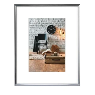 Afbeelding van Hama Fotolijst &quot;Sevilla&quot;, DIN A4 (21 x 29,7 cm) met passe partout 15 20 cm, hoogwaardig glas, kunststof frame, om op te hangen, zilver