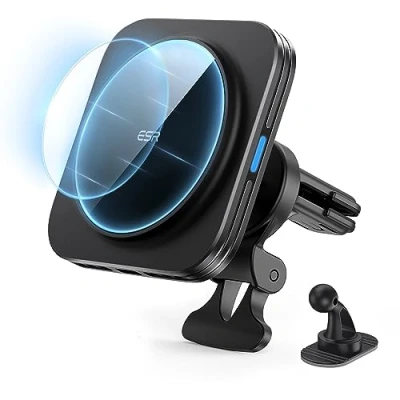 Afbeelding van ESR HaloLock Magnetische autotelefoonhouder met oplaadfunctie, compatibel MagSafe autohouder, oplader, laadstation voor iPhone 15/15 Pro/15 Pro Max/15 Plus/14/13/12 serie, zwart