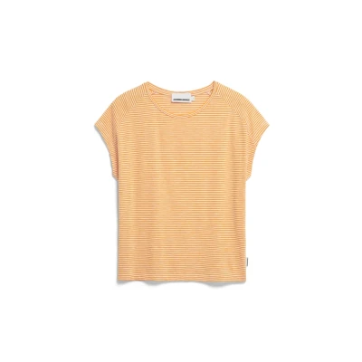 Afbeelding van Armedangels Ofeliaa Lovely Stripes Tshirt print, Dames, Maat: Small, Oatmilk light tangerine