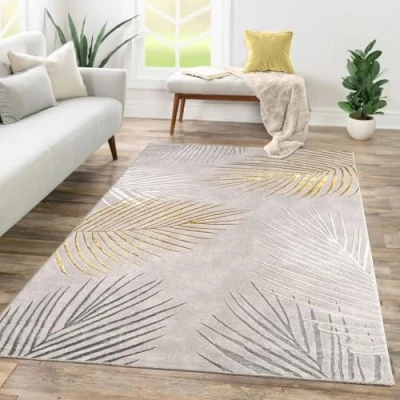 Afbeelding van Tapijt Laagpolig Woonkamer Abstract Patroon 3D Geometrisch, Kleur:Grijs Goud, Maat:240x340 cm