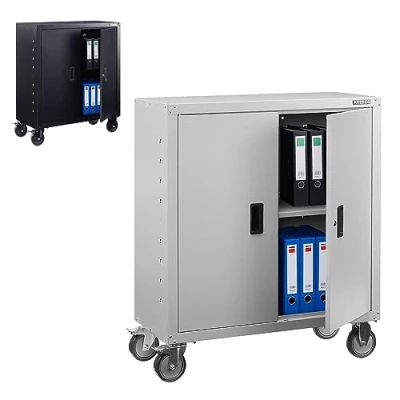 Afbeelding van Arebos Archiefkast Kantoorkast Opbergkast Voorraadkast Stalen kast 4 in hoogte verstelbare legplanken 180 x 90 40 cm Set zwenkwielen
