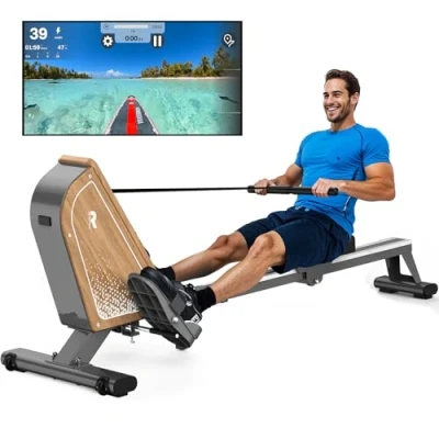 Afbeelding van VOWVIT OR3 roeitoestel voor thuis, magnetisch met bluetooth monitor, 16 weerstandsniveaus, compact 160 kg gewichtscapaciteit, verticale opslag, beige