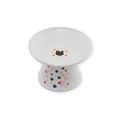 Afbeelding van Necoichi Extra brede verhoogde kattenvoerbak (Sakura Limited Edition, Wide), Wit
