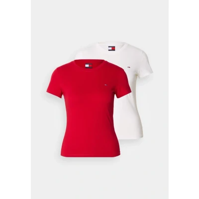 Afbeelding van Tommy Jeans Set van 2 T shirts met korte mouwen en ronde hals voor dames, Multi (Ecru/Saffier Rood), XXS