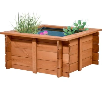Afbeelding van dobar 29236FSCe vierkante vijver tuinvijver van robuust hout minivijver voor tuin/terras/balkon de tuin incl. vijverfolie 78 x 42 cm, bruin