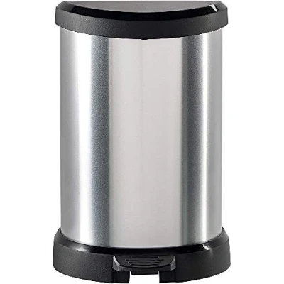 Afbeelding van Curver Deco pedaalemmer 20 liter, staalkleurig, deksel met softclosemechanisme en zakring
