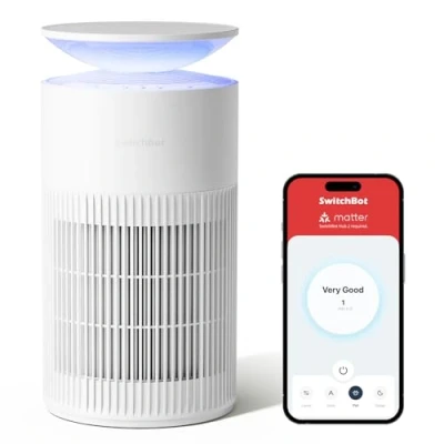 Afbeelding van SwitchBot Luchtreiniger Met App Bediening En Nachtlampje, CADR 400m3/h Tot 83㎡, HEPA Filter Verwijdert 99.97% Schimmel, Stof, Pollen, 20dB Slaapmodus, Huisdiermodus Voor Gezinnen Huisdieren