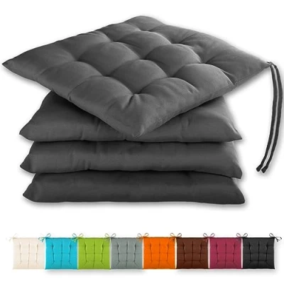 Afbeelding van Gräfenstayn® set van 4 zitkussens 40x40x3cm met bevestigingsriemen voor binnen en buitengebruik Oeko Tex afdichting (Grafiet)