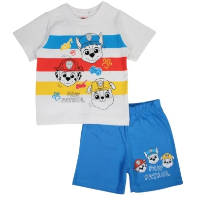 Afbeelding van Paw Patrol team gestreept shortama/pyjama katoen wit/blauw maat 128