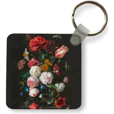 Afbeelding van Sleutelhanger Uitdeelcadeautjes Stilleven met bloemen in een glazen vaas Schilderij van Jan Davidsz. de Heem Plastic