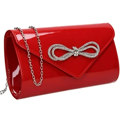 Afbeelding van SwankySwans Eloise Patent Dames Party Prom Bruiloft Avond Clutch Bag Portemonnee, Rood