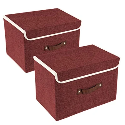 Afbeelding van TYEERS Opvouwbare Opbergdoos met Deksel, Stof, Afwasbaar, Opbergbak 38x25x25 cm, Set van 2, Rood Wijn