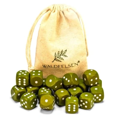 Afbeelding van Waldfelsen 6, 12, 20, 30 of 50 hoogwaardige houten kubussen van echt beukenhout, standaard 16 mm met stoffen zak, kubusset (olijf, 20 stuks)