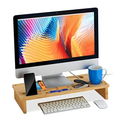 Afbeelding van Relaxdays monitorstandaard bamboe beeldschermverhoger breed monitor verhoger bureau