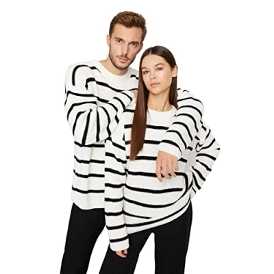 Afbeelding van Trendyol Man oversized basic ronde hals gebreide trui, Ecru, L, L