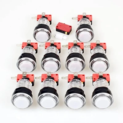 Afbeelding van EG STARTS 10x Nieuwe Arcade Knoppen 30mm LED Volledige Kleur Drukknop met Microfoon Schakelaar voor Machine Mame Jamma PC Games Multicade onderdelen (wit)