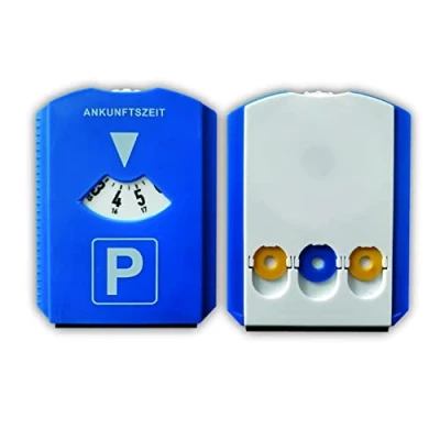 Afbeelding van Prolac Parkeerschijf voor auto&#039;s, met 3 geïntegreerde winkelwagenchips en ijskrabber, parkeerklok van duurzaam kunststof, ijskrabber de auto