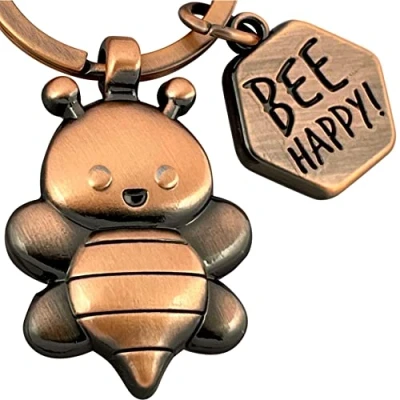 Afbeelding van LANOLU sleutelhanger bij Bee Happy, Moedermaker cadeau, geluksbrenger geluk, tuinders geschenken, partner, hommel bijenhanger als metalen figuur, Vintage koper, S