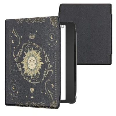 Afbeelding van kwmobile E reader hoesje geschikt voor Pocketbook Era / Color hoes flip case met magnetische sluiting Ereader cover Tarotkaart design in donkerblauw geel zwart