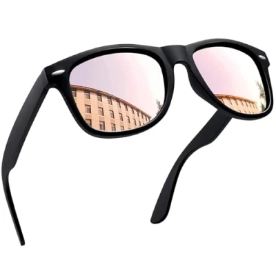 Afbeelding van Joopin Gepolariseerde Zonnebril Heren Dames UV400 Bescherming Klassieke Rechthoekig Zonnebrillen Unisex (Zwart Frame/Roze Spiegel)