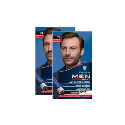 Afbeelding van Men Perfect anti grijze kleurgel 70 donkerbruin (2 x 80 ml), haarkleur voor mannen verbergt grijs haar, tint een natuurlijk uitziend resultaat