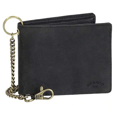 Afbeelding van Luxe leren bikerportemonnee met ketting biker portemonnee 12,5 cm 41014 vers. Kleuren zwart, bruin, roest, Breite ca. Höhe 10 Tiefe 2 cm, Modern