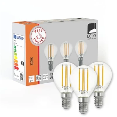 Afbeelding van EGLO Set van 3 E14 filament LED lampen, Edison druppel gloeilampen voor retro verlichting, 7 watt per stuk, lichtbron warm wit, transparent, 2700k, P45, Ø 4,5 cm
