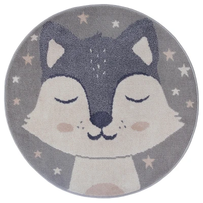 Afbeelding van Rond Vloerkleed Kids Fox Grijs 123vloerkleed.nl is de online webshop voor vloerkleden en woonaccessoires.