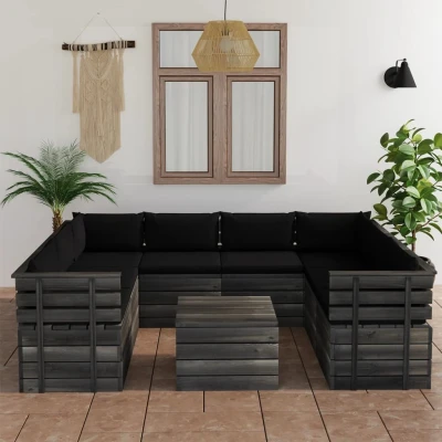 Afbeelding van 9 delige Loungeset met kussens pallet massief grenenhout