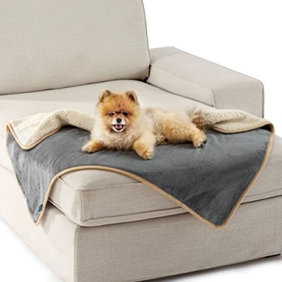 Afbeelding van Waterdichte hondendeken voor kleine honden, 80 x 60 cm, outdoor, wasbaar, hondendeken, bankbescherming van Sherpa fleece, kattendeken, pluizig en zacht, grijs
