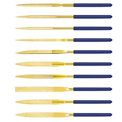 Afbeelding van Dylan EU Diamant Naaldvijlset 10 stuks Mini Modelling Bestanden 140 mm Bestand voor Metaal Kunststof Glas Hout Sieraden Ruw Carving Goud &amp; Blauw