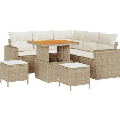 Afbeelding van vidaXL 8 Delige Tuin Sofa Set met Kussens Beige Poly Rattan Acacia