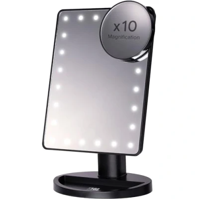 Afbeelding van H&amp;S Make up spiegel met heldere ledverlichting Verstelbare makeup verlichting tot 180 graden ronde spotspiegel 10 voudige vergroting Zwart