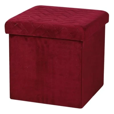 Afbeelding van Urban Living Poef/hocker opbergbox zit krukje velvet rood polyester/mdf 38 x cm opvouwbaar Poefs