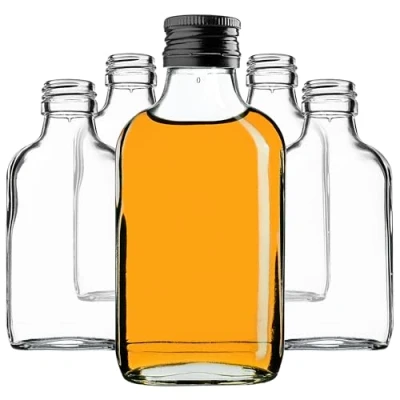 Afbeelding van KADAX Flachmann 100 ml, 50 stuks, kleine glazen flessen met schroefdop, flesjes om te vullen, mini likeurflessen, jeneverflessen (zwart)