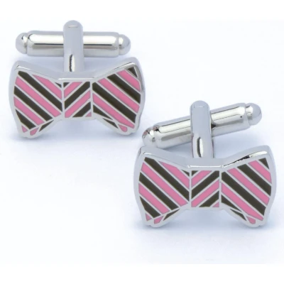 Afbeelding van Manchetknopen Strikje Bowtie Roze met Zwart