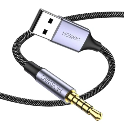 Afbeelding van MOSWAG USB naar 3,5 mm TRS Audio Jack Adapter met Microfoon, 3,28FT/1Meter Mannelijk AUX Stereo Kabel, Nylon Gevlochten Converter voor PC, Laptop, Windows, Speaker,