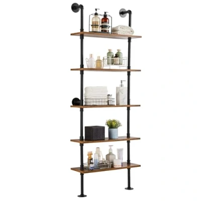 Afbeelding van VEVOR Zwevende Plank Industriële Pijpplank Wandplank Buizen 5 Niveaus 61x25cm