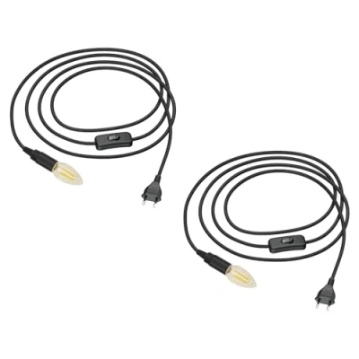 Afbeelding van ledscom.de 2 stuks textielkabel LEHA met stekker en schakelaar zwart 3m incl. E14 LED lamp 4,1W 458lm, extra warm wit
