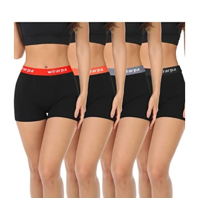 Afbeelding van wirarpa Katoenen boxershorts voor dames met 7,6 cm binnenbeenlengte. Veiligheidsboxershorts die niet schuren, boyshorts, slipje, 4 stuks, Zwart Pack, L