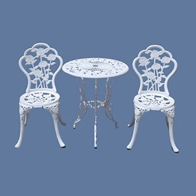 Afbeelding van TangXiaoQi Outdoor meubels bistroset met rozenpatroon 1 tafel 2 stoelen voor tuin patio veranda (roze wit)