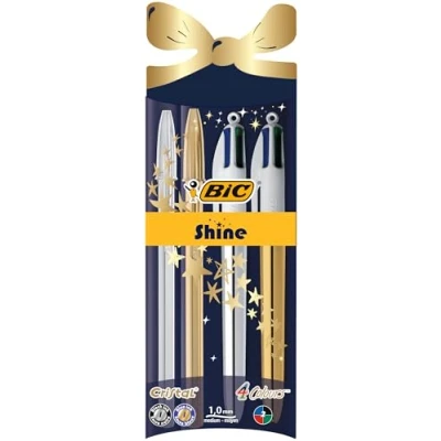 Afbeelding van BIC 933979 4 kleuren balpen Colours Shine &amp; Cristal, goud en zilveren balpen, cadeauset à stuks