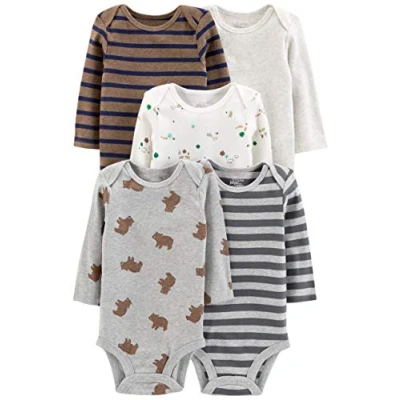 Afbeelding van Simple Joys by Carter&#039;s Baby Boys 5 pack rompertje met lange mouwen, Beer/Dier/Streep, 0 3 Maanden