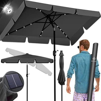 Afbeelding van KESSER® Parasol LED Solar Stokparasol met Zwengel Incl. 2in1 Beschermhoes Transporttas, Tuinparasol, voor Balkon Tuin &amp; Terras Verstelbaar Buigbaar Balkonparasol, Rond Antraciet