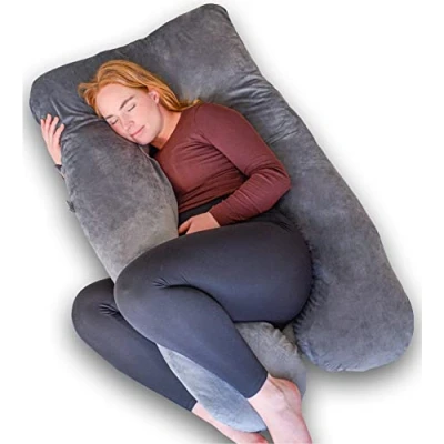 Afbeelding van Ella® Zwangerschapskussen XXL U Vorm Zijslaapkussen Lichaamskussen Voedingskussen Body Pillow 140x80cm Afneembare Minky Fleece Hoes, Grijs