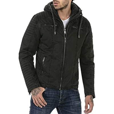 Afbeelding van Redbridge Jas voor heren, winterjas, overgangsjas met capuchon, gewatteerd bikerjack, Kaki, L